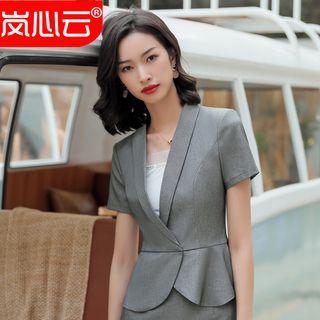 V-neck Short-sleeve Blazer / Camisole Top / Pencil Skirt / Set
