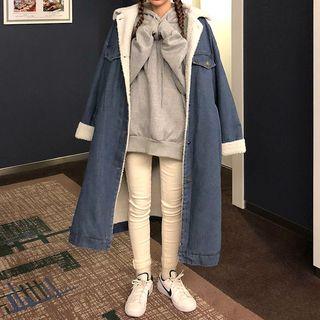Faux Shearling Midi Denim Jacket