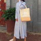 Plain Long-sleeve Maxi Shirt Dress