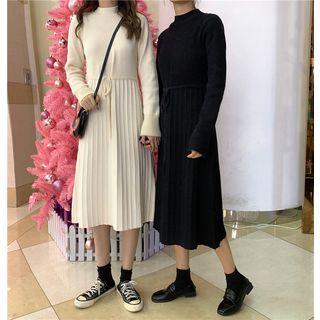 Drawstring Waist Mock Neck Knitted Dress