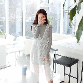V-neck Sleeveless Sheer Lace Dress
