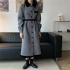 Plaid Button Long Coat Black & Gray - One Size