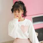 Long-sleeve Sweetheart Applique Pullover / Pleated Skirt