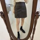 Seam-trim Faux-leather A-line Skirt