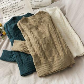 V-neck Cable-knit Cropped Sweater In 6 Colors