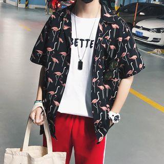 Flamingo Print Short-sleeve Shirt