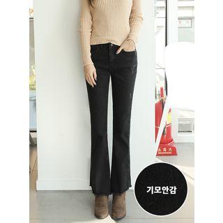 Frayed Brushed-fleece Lined Boot-cut Pants