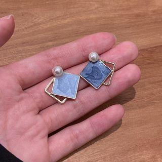 Faux Pearl Glaze Square Dangle Earring