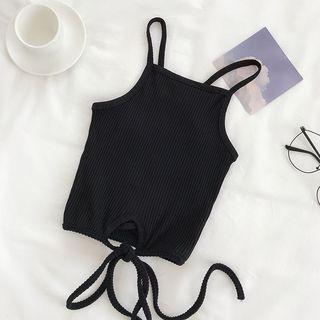 Spaghetti Strap Knit Top Black - One Size
