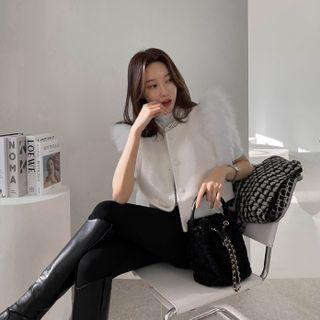 Faux-fur Trim Buttoned Cropped Vest