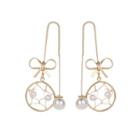 Faux Pearl Alloy Bow Dangle Earring Bow - One Size