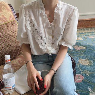 Ruffle Trim Eyelet Blouse