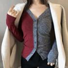 Color Block Buttoned Jacket Gray & Red - One Size