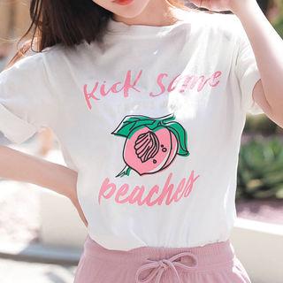 Peach-printed Cotton T-shirt