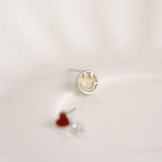 Non-matching 925 Sterling Silver Smiley Earring 1 Pair - S925 Sterling Silver Pin Stud Earring - One Size