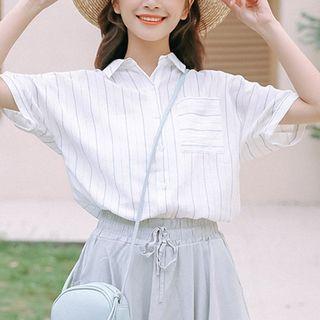 Short-sleeve Striped Shirt White - One Size