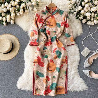 Short-sleeve Print Sheath Qipao Dress