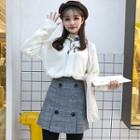 Check Double-breasted Pleated Skirt