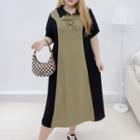Short-sleeve Two-tone Shirred A-line Polo Dress (various Designs)