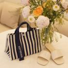 Letter-embroidered Stripe Tote Bag
