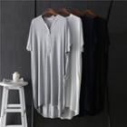 Elbow-sleeve Henley T-shirt Dress