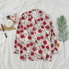 Long-sleeve Flower-print Button-down Shirt As Shown In Figure - One Size