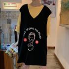 3/4-sleeve T-shirt / Printed Mini Pinafore Dress
