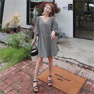 V-neck Check Flare Dress