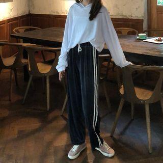 Striped Cropped Straight-fit Pants Black - One Size