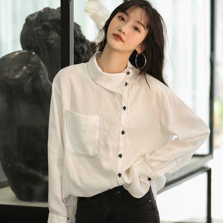Contrast Stitching Asymmetric Shirt