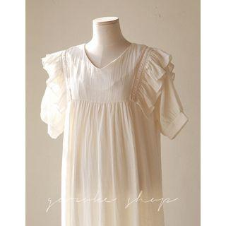 Crochet-trim Frilled Maxi Dress Ivory - One Size