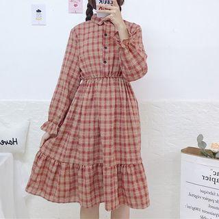 Ruffled Hem Plaid A-line Dress