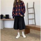 Crewneck Pattern Sweater / A-line Midi Skirt