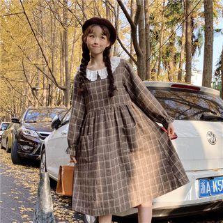 Plaid A-line Midi Dress Coffee - One Size