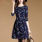 Dragonfly Print 3/4-sleeve A-line Dress