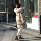 Faux-fur Hooded Plaid Coat