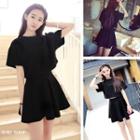Set: Short-sleeve Crop T-shirt + A-line Skirt