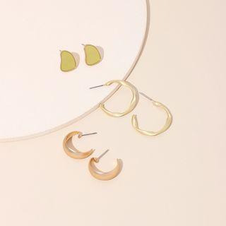 3 Pair Set: Alloy Earring (assorted Designs) Set Of 3 Pairs - Gold - One Size