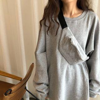 Set: Plain Loose-fit Pullover + Shoulder Bag