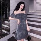 Off-shoulder Mini Glitter Dress