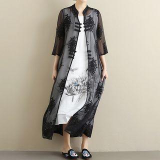 3/4-sleeve Frog-button Chiffon Jacket