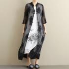 3/4-sleeve Frog-button Chiffon Jacket