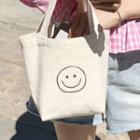 Smiley Face Print Canvas Handbag Magnetic Button - White - One Size