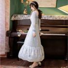 Long-sleeve Floral Lace Midi A-line Dress