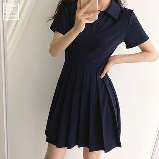 Short-sleeve Mini A-line Pleated Polo Dress