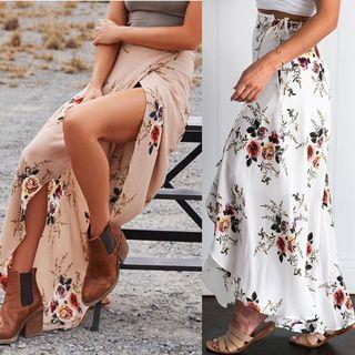 Floral Print Front-slit Maxi Skirt