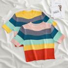 Short-sleeve Color-block Cropped Knit Top