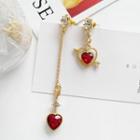Non-matching Heart Drop Clip-on Earring