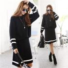 Set: Contrast-trim Knit Top + Knit Skirt