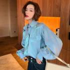 Metallic Puff-sleeve Loose-fit Shirt